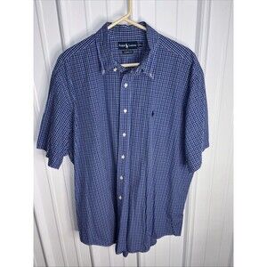 Ralph Lauren Mens Short Sleeve Blue Plaid Button Up Size XXL EUC